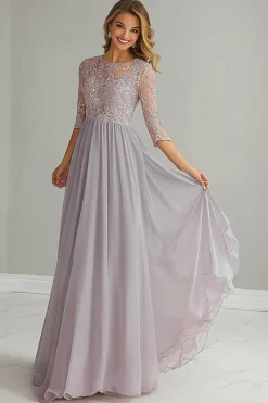 Elegante uma linha prata mãe de vestido de noiva com apliques de renda