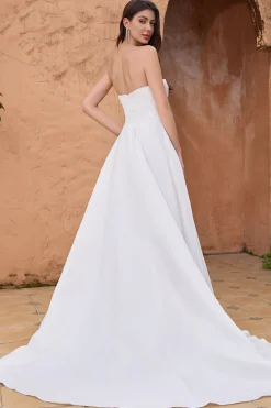 Elegante uma linha sem alças plissado varredura trem vestido de noiva branco com fenda