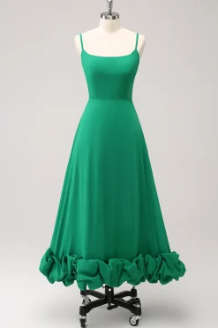 Elegante Verde Uma Linha Esparguete Correias Vestido Madrinha