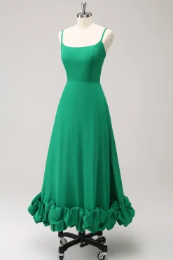 Elegante Verde Uma Linha Esparguete Correias Vestido Madrinha