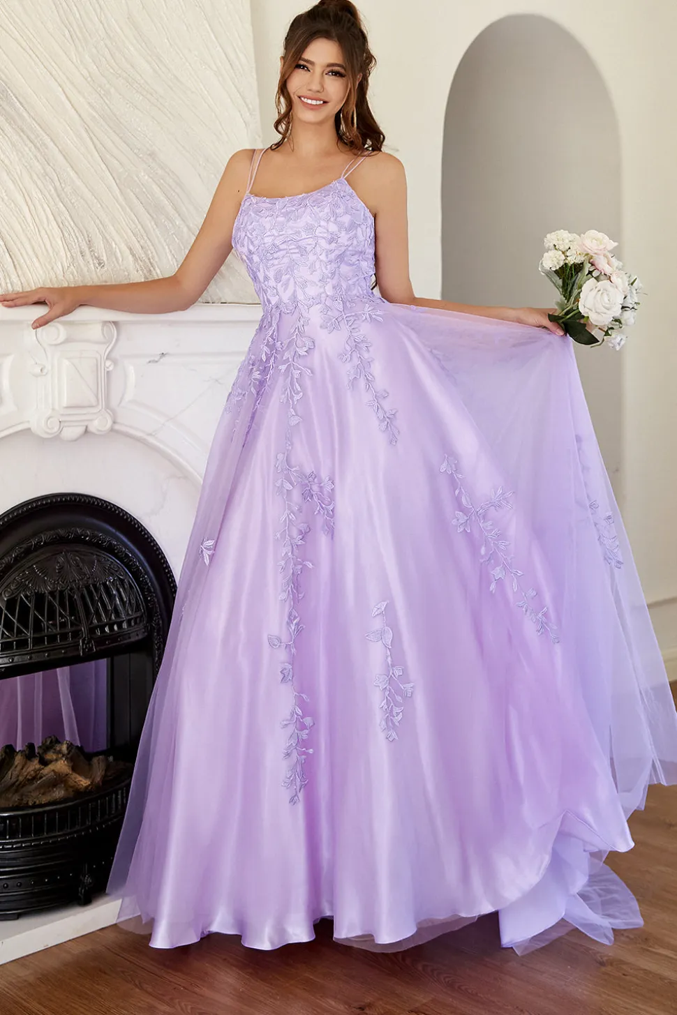 Elegante vestido de baile de lavanda A-line