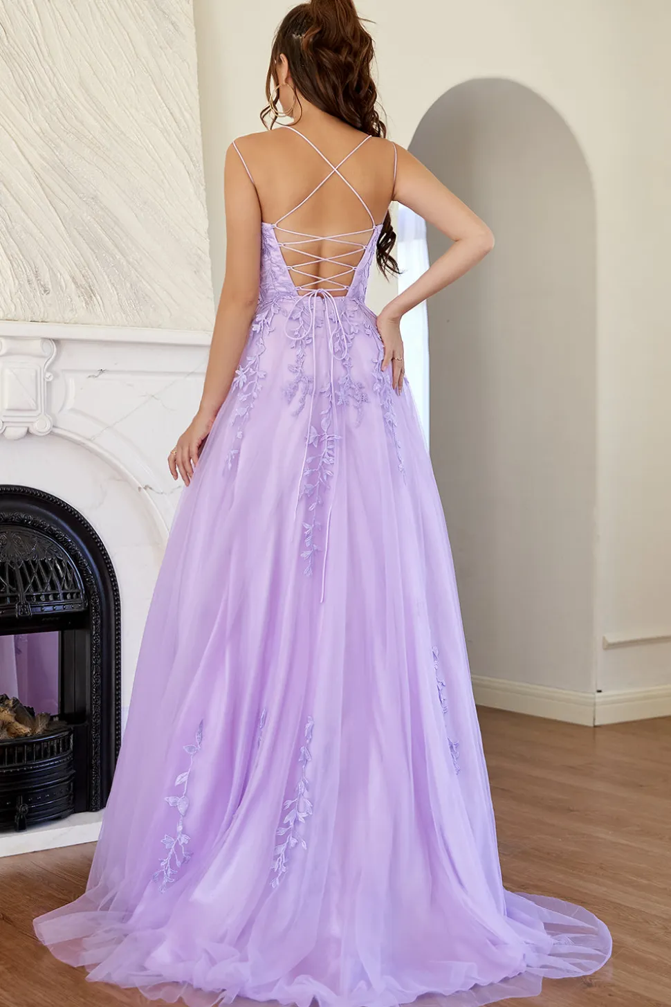 Elegante vestido de baile de lavanda A-line