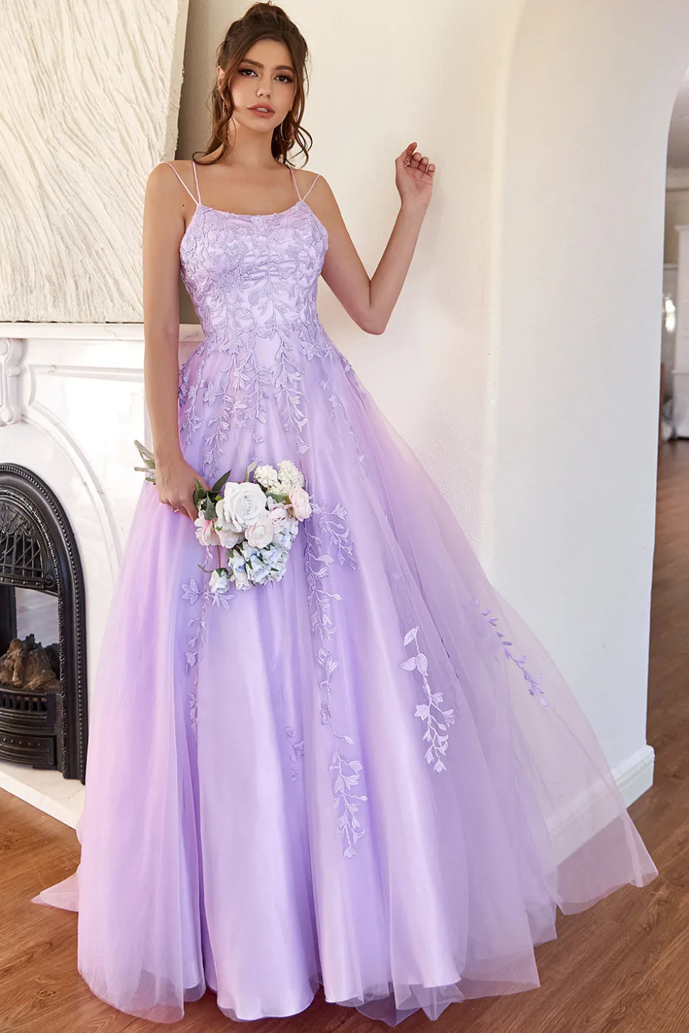 Elegante vestido de baile de lavanda A-line