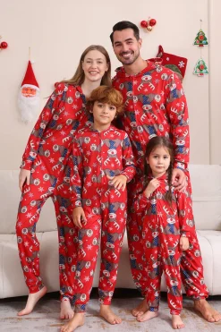 Elk Print Vermelho Combinando Natal One Piece Pijamas