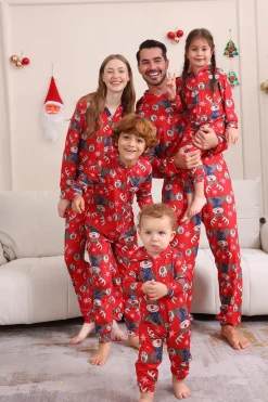 Elk Print Vermelho Combinando Natal One Piece Pijamas