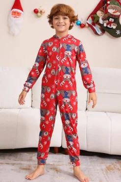 Elk Print Vermelho Combinando Natal One Piece Pijamas