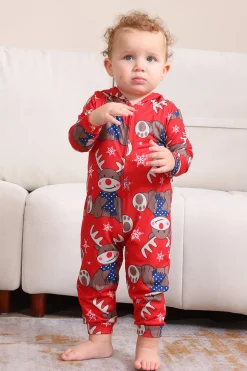 Elk Print Vermelho Combinando Natal One Piece Pijamas