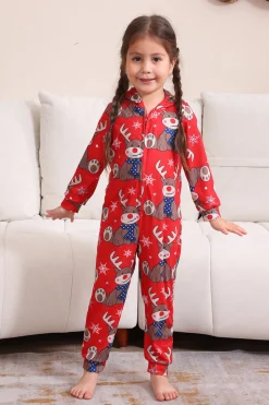Elk Print Vermelho Combinando Natal One Piece Pijamas