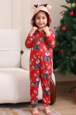 Elk Print Vermelho Combinando Natal One Piece Pijamas