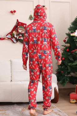 Elk Print Vermelho Combinando Natal One Piece Pijamas