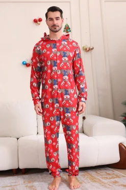 Elk Print Vermelho Combinando Natal One Piece Pijamas