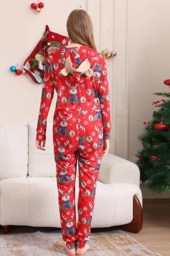 Elk Print Vermelho Combinando Natal One Piece Pijamas