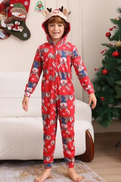 Elk Print Vermelho Combinando Natal One Piece Pijamas