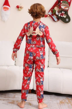 Elk Print Vermelho Combinando Natal One Piece Pijamas