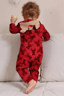Elk Print Vermelho Combinando Natal One Piece Pijamas