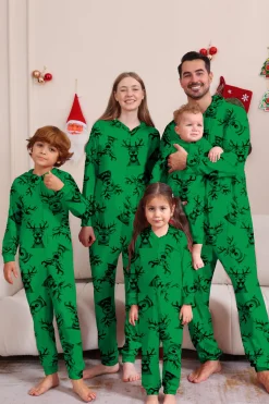 Elk Print Vermelho Combinando Natal One Piece Pijamas