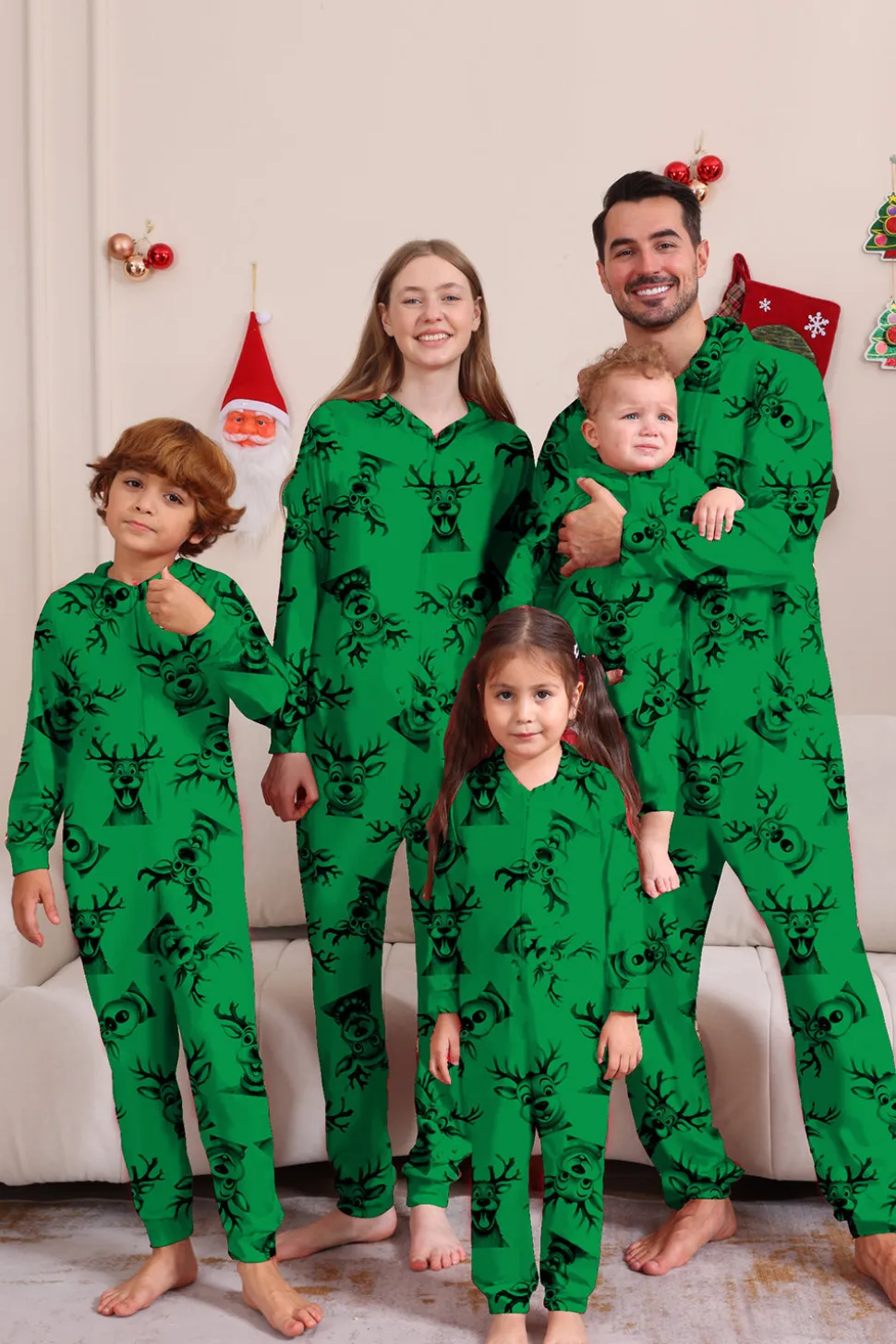 Elk Print Vermelho Combinando Natal One Piece Pijamas