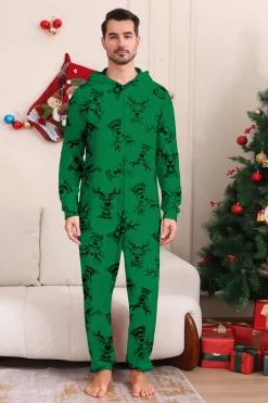 Elk Print Vermelho Combinando Natal One Piece Pijamas