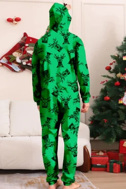 Elk Print Vermelho Combinando Natal One Piece Pijamas