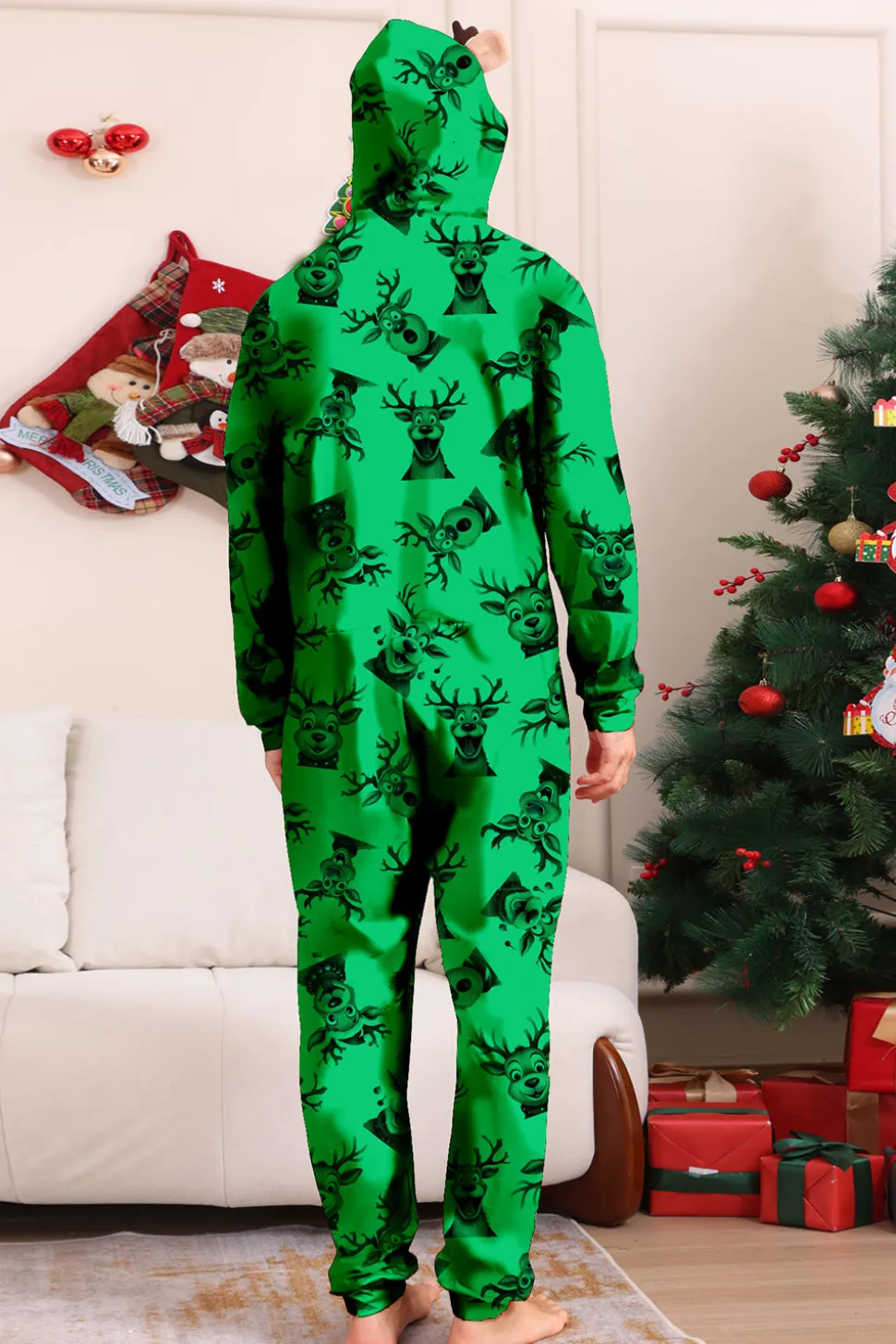 Elk Print Vermelho Combinando Natal One Piece Pijamas