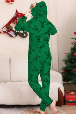 Elk Print Vermelho Combinando Natal One Piece Pijamas