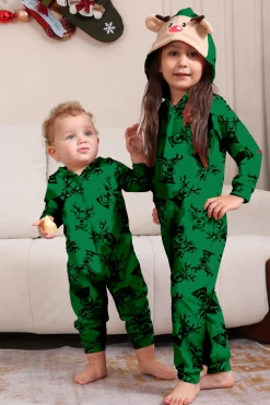 Elk Print Vermelho Combinando Natal One Piece Pijamas