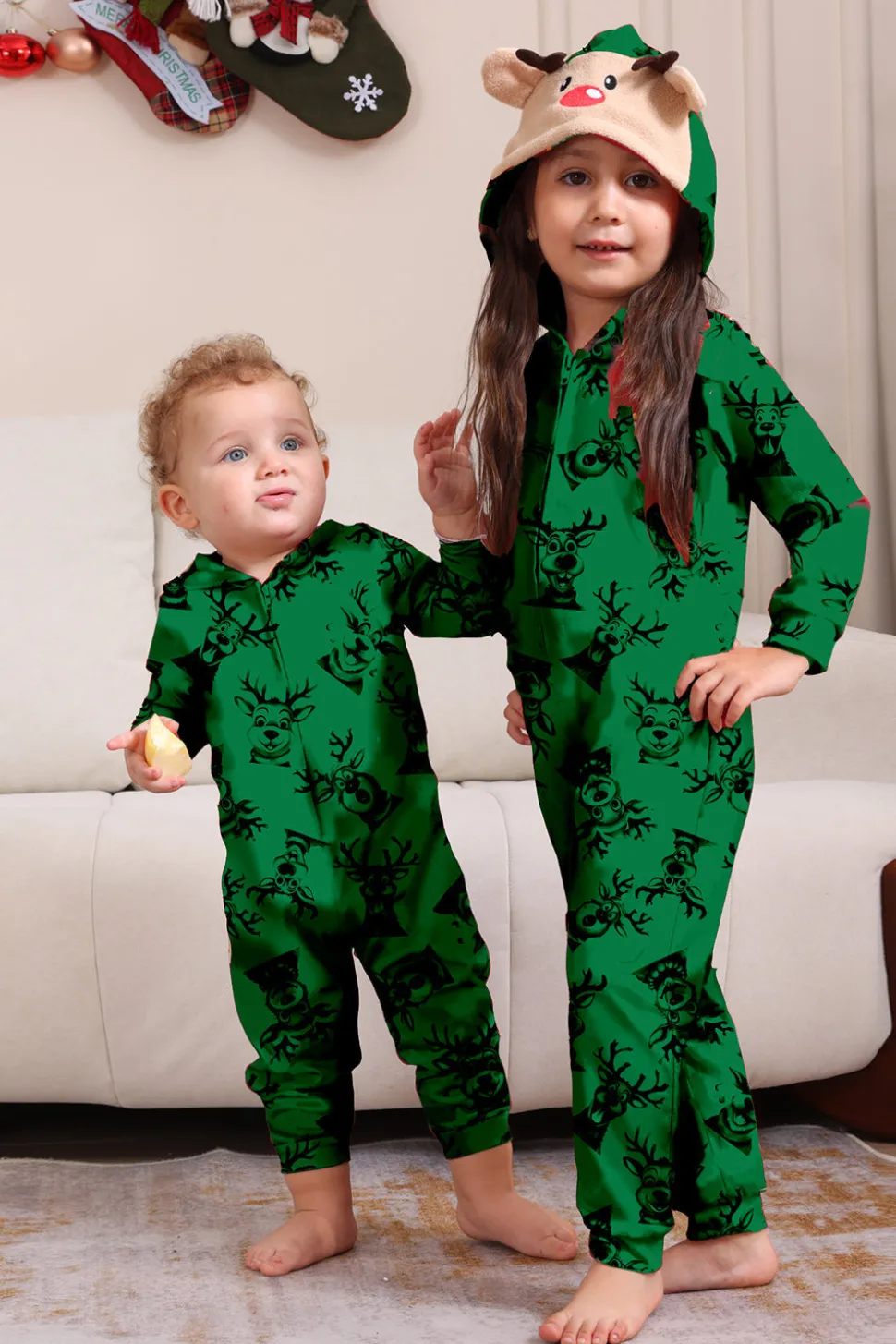 Elk Print Vermelho Combinando Natal One Piece Pijamas
