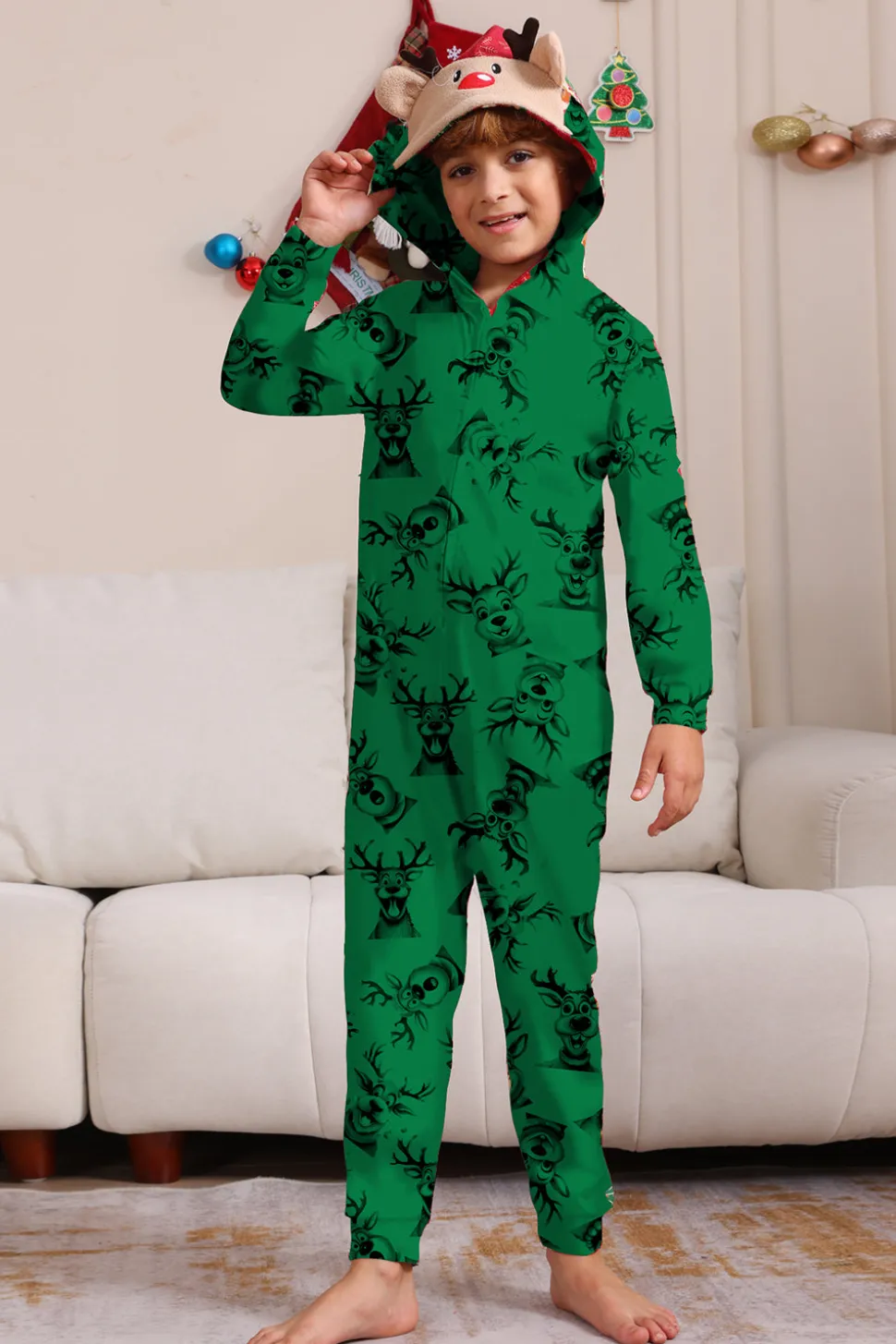 Elk Print Vermelho Combinando Natal One Piece Pijamas