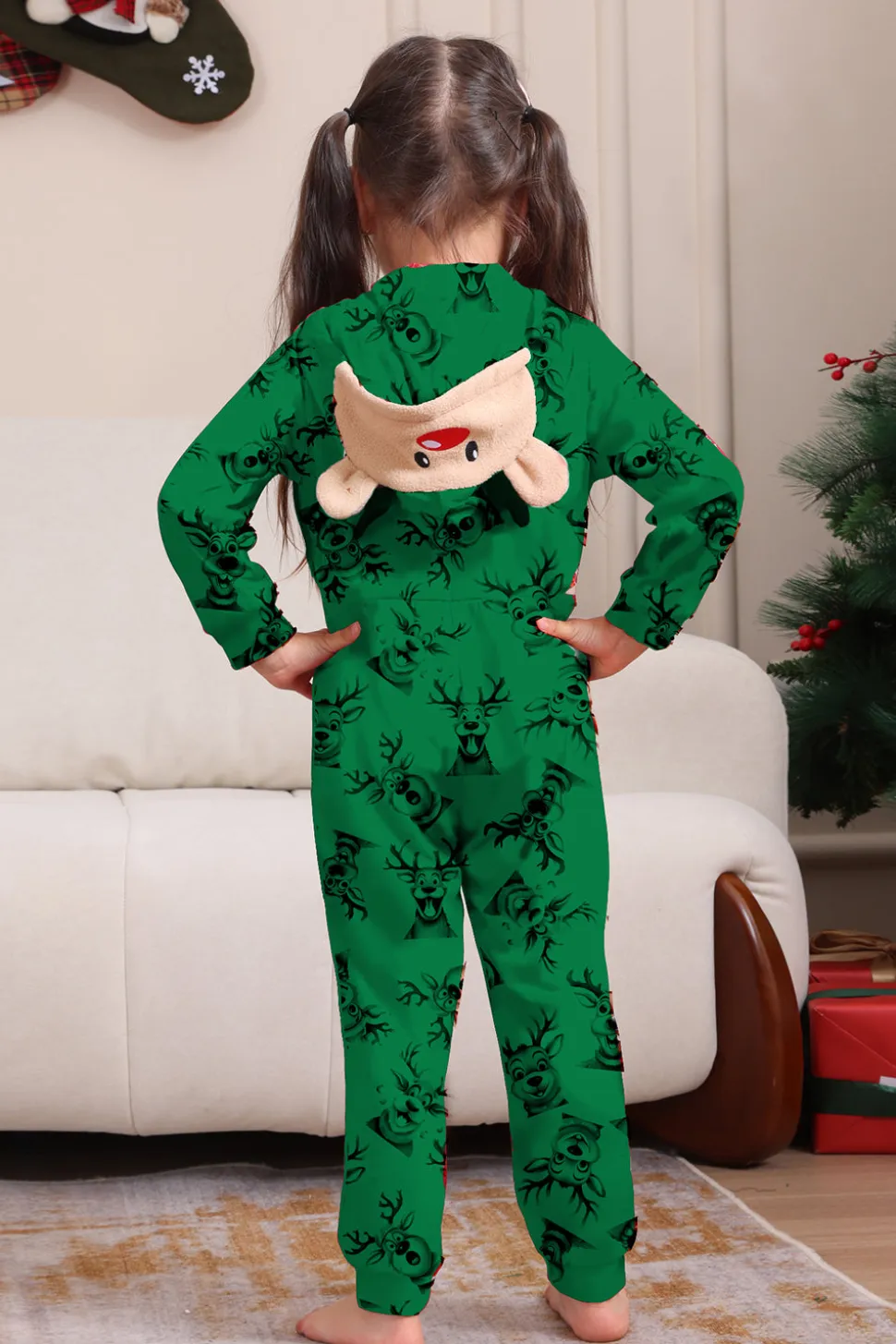 Elk Print Vermelho Combinando Natal One Piece Pijamas