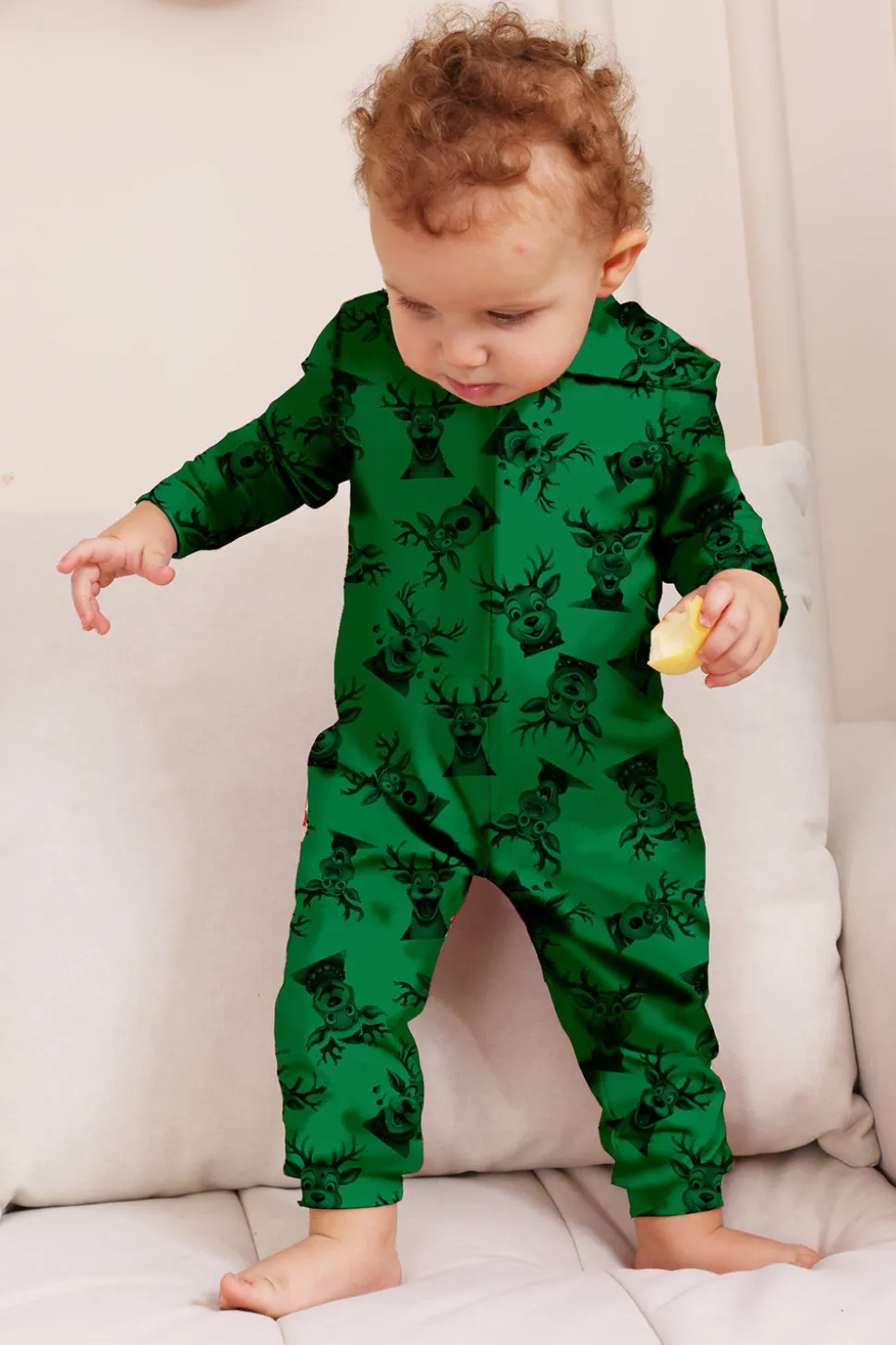 Elk Print Vermelho Combinando Natal One Piece Pijamas