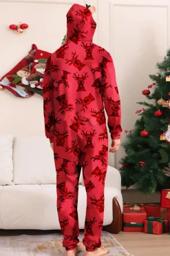 Elk Print Vermelho Combinando Natal One Piece Pijamas