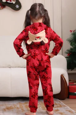 Elk Print Vermelho Combinando Natal One Piece Pijamas
