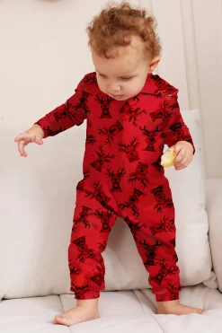 Elk Print Vermelho Combinando Natal One Piece Pijamas