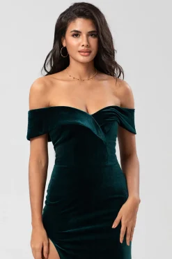 Epítome do romance Sereia fora do ombro Pavão vestido de dama de honra de veludo verde