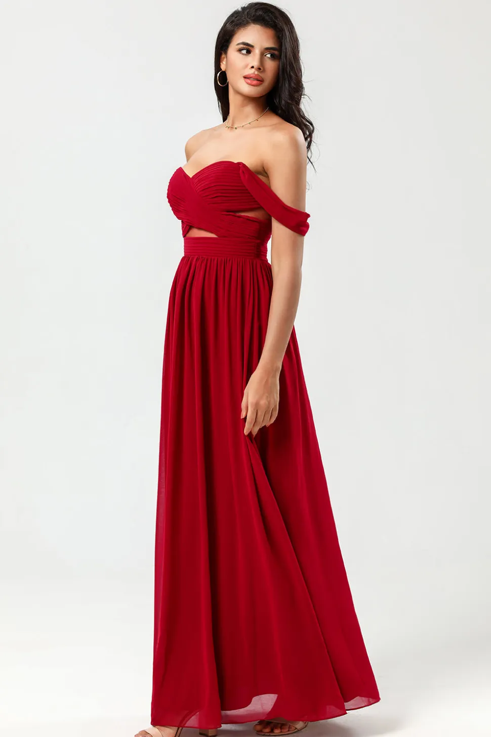 Epítome do romance Uma linha querida Borgonha vestido longo dama de honra com buraco de fechadura