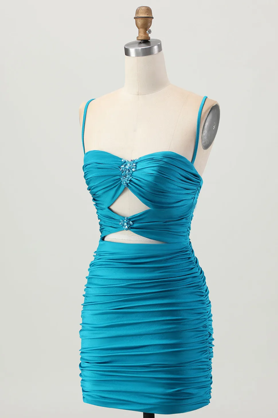 Escuro Khaki Ruched Cut-Out Tight Mini Homecoming Dress com renda para trás