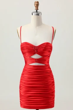 Escuro Khaki Ruched Cut-Out Tight Mini Homecoming Dress com renda para trás