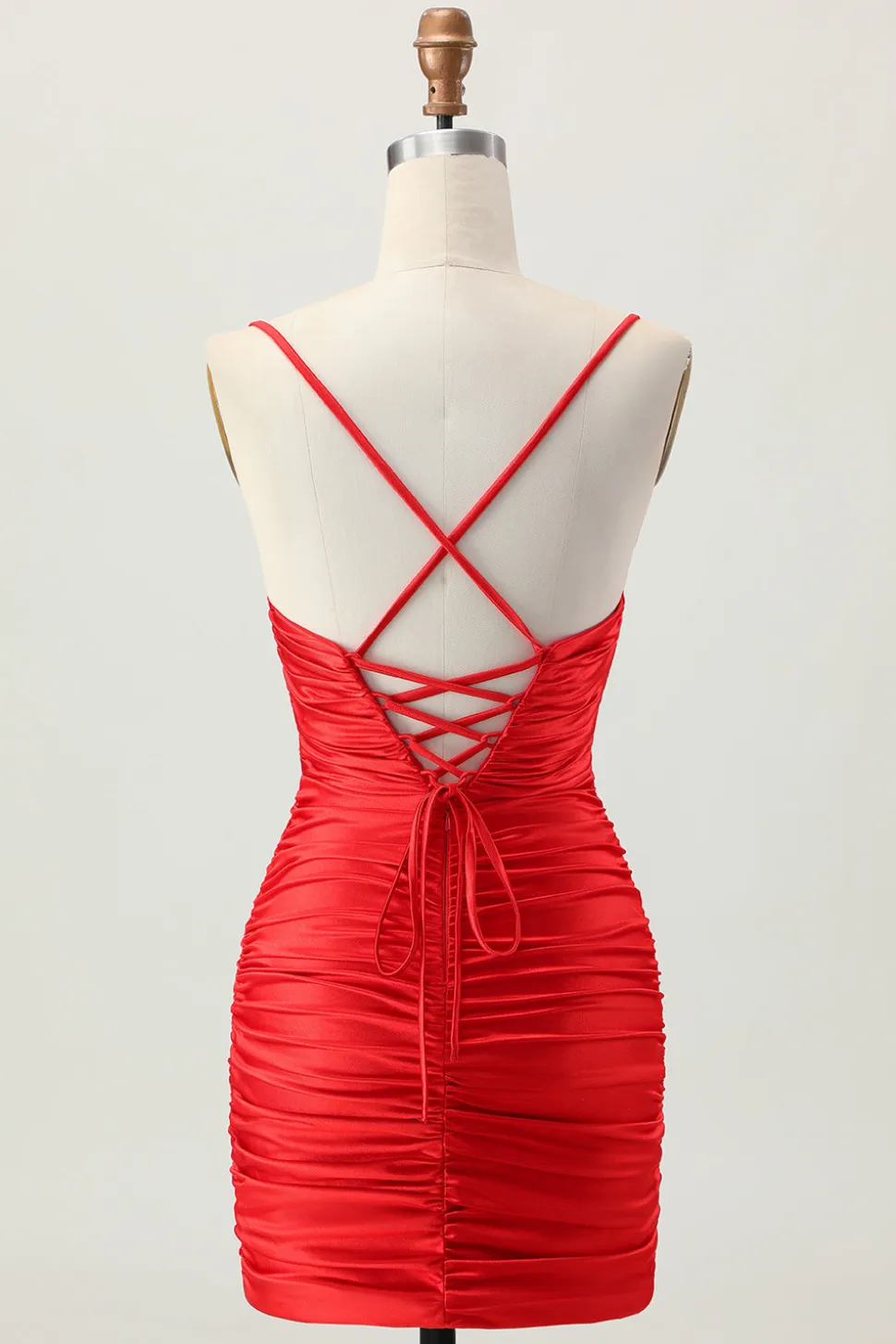 Escuro Khaki Ruched Cut-Out Tight Mini Homecoming Dress com renda para trás