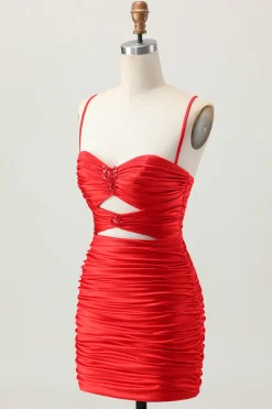 Escuro Khaki Ruched Cut-Out Tight Mini Homecoming Dress com renda para trás