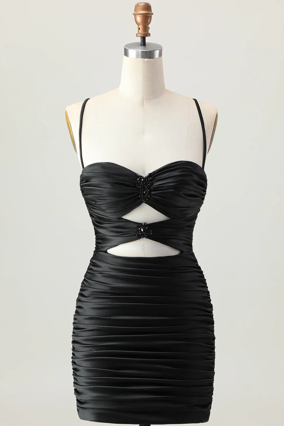 Escuro Khaki Ruched Cut-Out Tight Mini Homecoming Dress com renda para trás