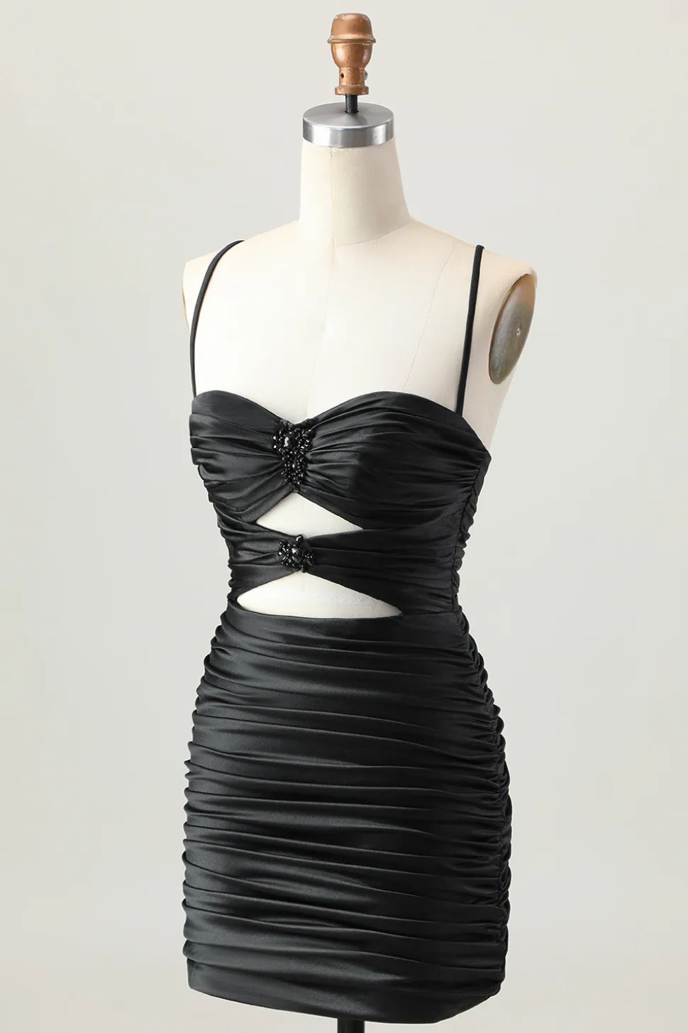 Escuro Khaki Ruched Cut-Out Tight Mini Homecoming Dress com renda para trás
