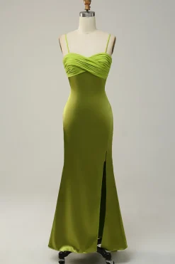 Espaghetti Correias Verde Vestido de Dama de Honor