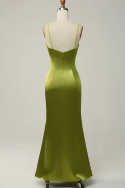 Espaghetti Correias Verde Vestido de Dama de Honor