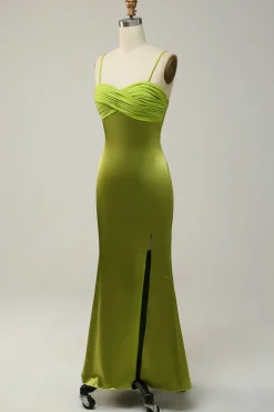 Espaghetti Correias Verde Vestido de Dama de Honor