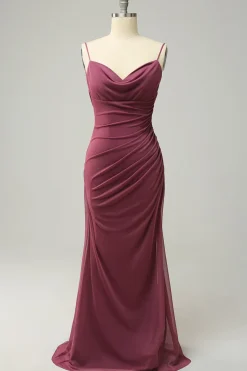 Espaguete Alças Desert Rosa Vestido Formal com Costas Abertas
