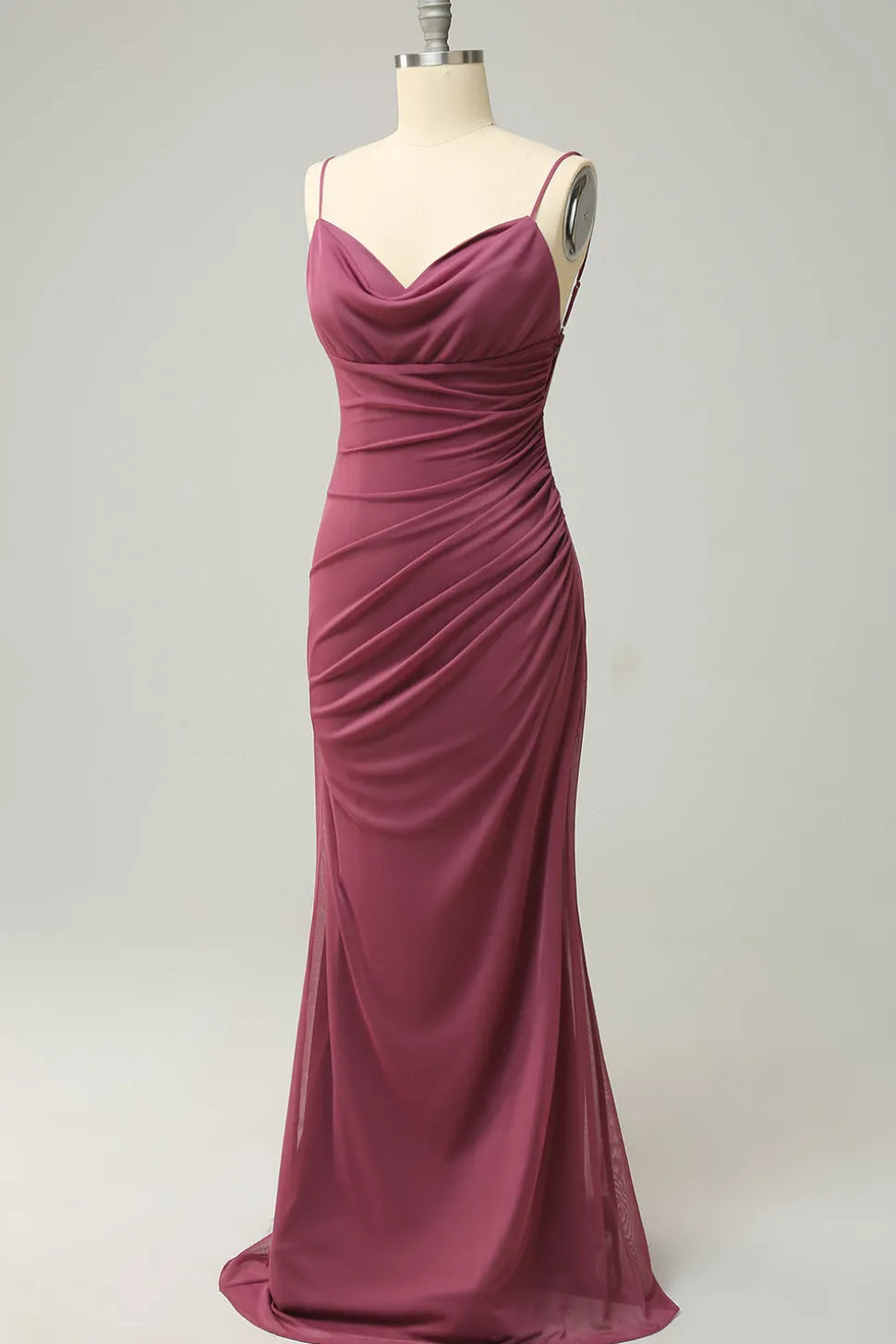Espaguete Alças Desert Rosa Vestido Formal com Costas Abertas
