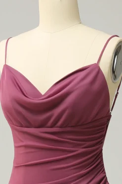 Espaguete Alças Desert Rosa Vestido Formal com Costas Abertas
