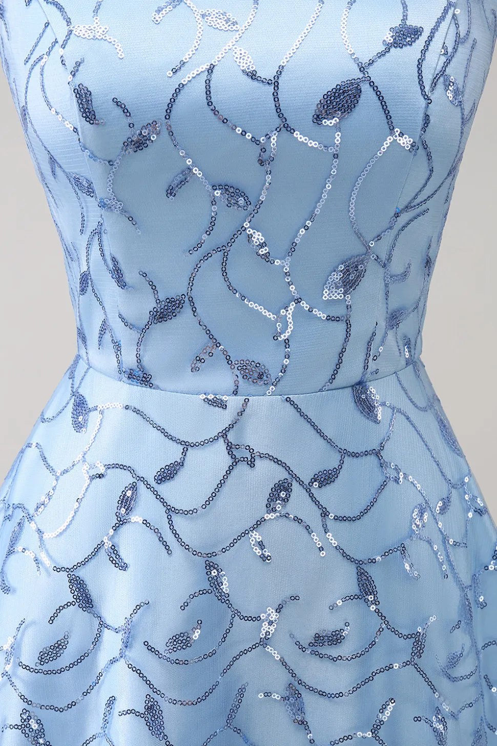 Espaguete Azul Brilhante Correias Sequins Lace Up Back Vestido Madrinha com Fenda