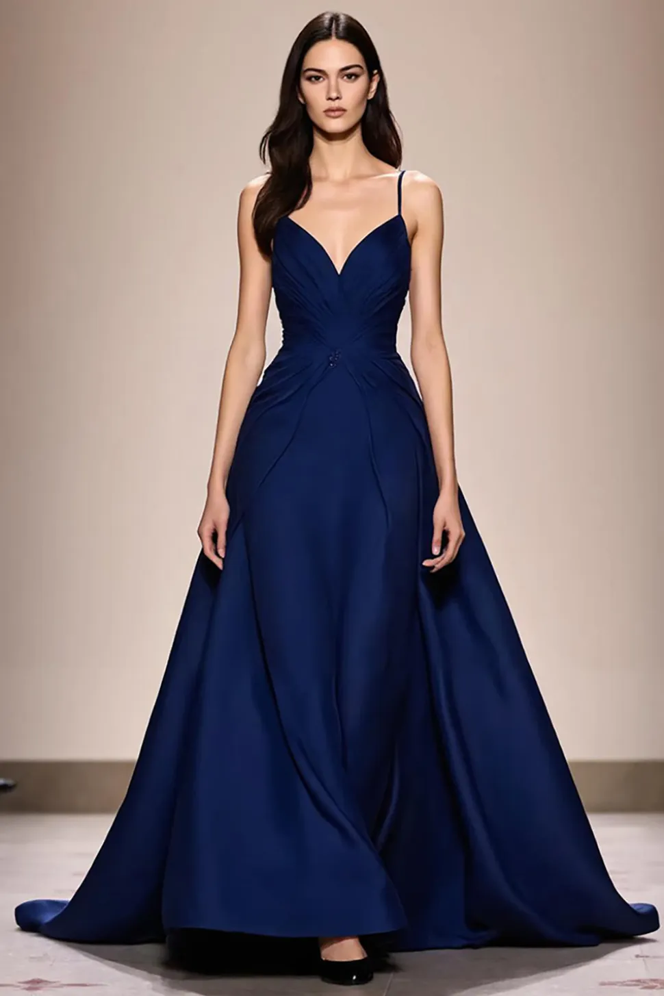 Espaguete azul escuro correias cetim A-Line vestido de noite