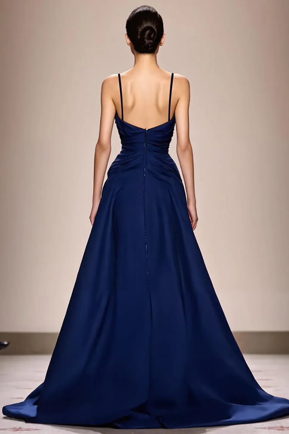 Espaguete azul escuro correias cetim A-Line vestido de noite
